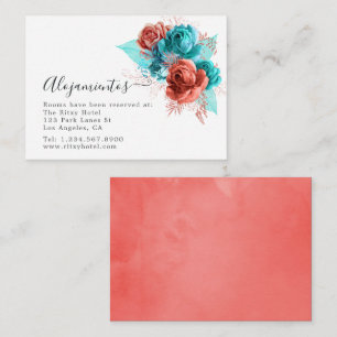 Carte D'accompagnement Espagnol Turquoise et Coral Mariage hébergement