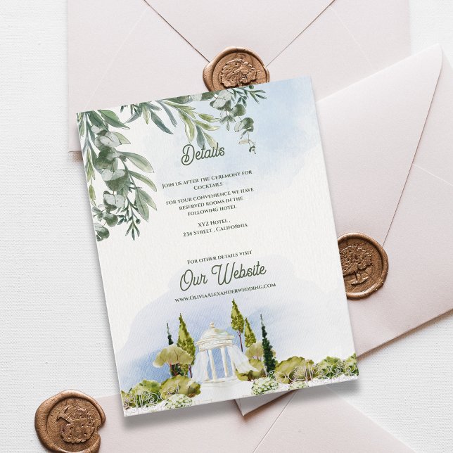 Carte D'accompagnement Estate Garden Pavilion Wedding Details (Estate Garden Pavilion Wedding Details Card | Watercolor Garden Venue Information Insert )