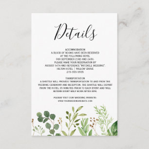 Carte D'accompagnement Eté prairie feuille Aquarelle Mariage Détails