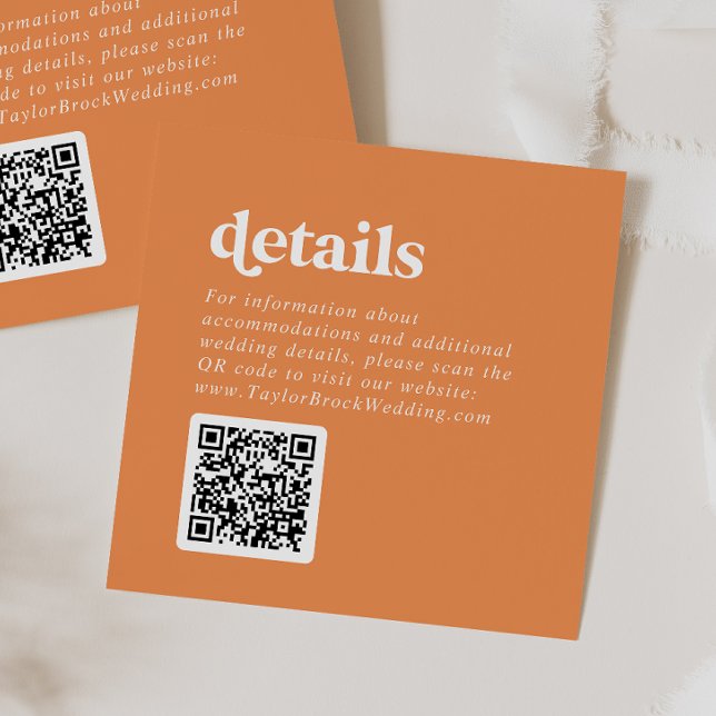 Carte D'accompagnement Été rétro | Détails du Mariage de code QR orange (Créateur téléchargé)