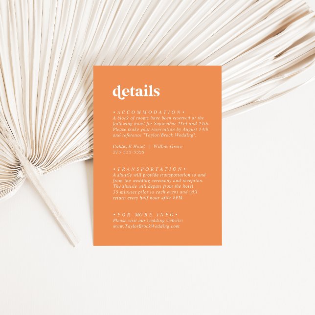 Carte D'accompagnement Été rétro | Détails du Mariage orange (Créateur téléchargé)