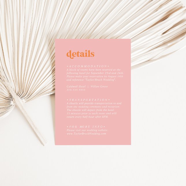 Carte D'accompagnement Été rétro | Détails du Mariage rose et orange (Créateur téléchargé)