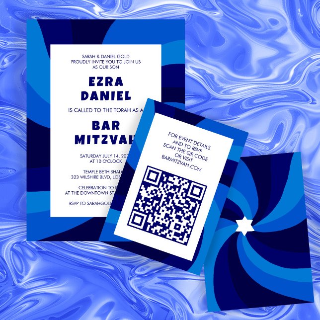 Carte D'accompagnement Étoile moderne de David QR Code Bar Bat mitzvah (Modern Swirl Star of David QR Code Bar Bat Mitzvah Enclosure Card
)