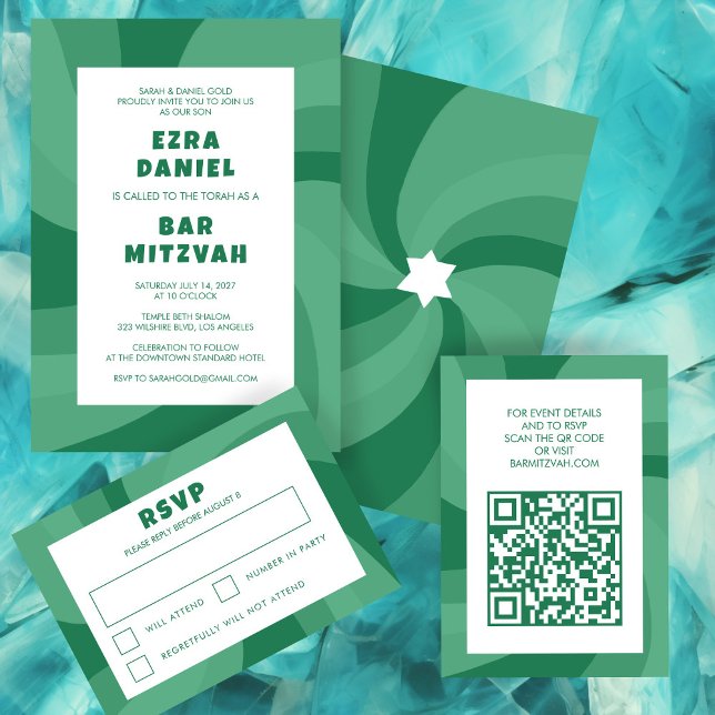 Carte D'accompagnement Étoile moderne de David QR Code Bar Bat mitzvah (Modern Swirl Star of David QR Code Bar Bat Mitzvah Enclosure Card
)