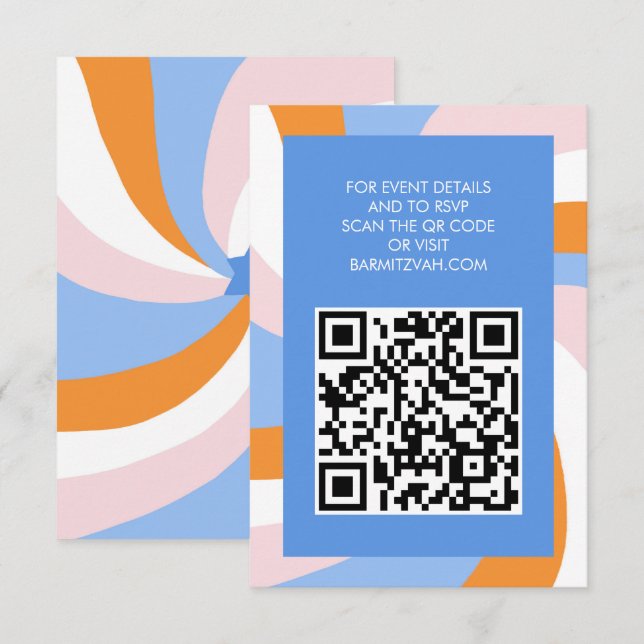 Carte D'accompagnement Étoile moderne de David QR Code Bar Bat mitzvah (Devant / Derrière)