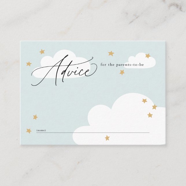 Carte D'accompagnement Etoiles et nuages Baby shower bleu Conseils (Devant)
