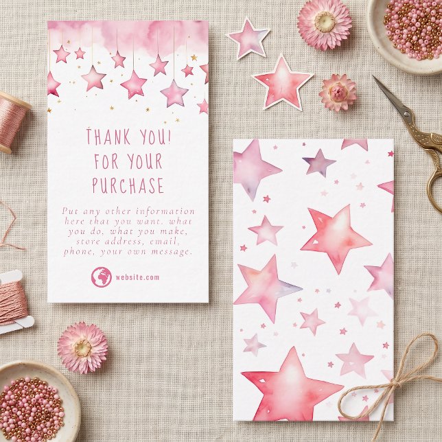 Carte D'accompagnement Étoiles roses rêveuses merci (Dreamy pink stars thank you enclosure card)