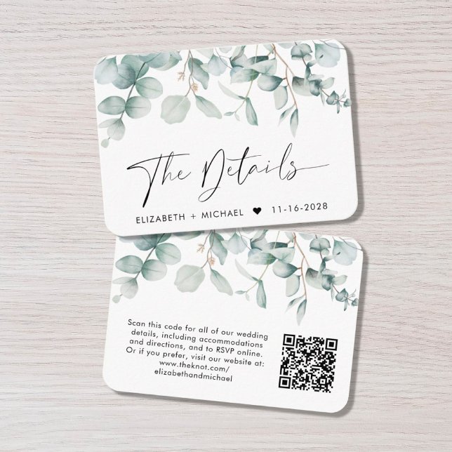 Carte D'accompagnement Eucalyptus Aquarelle QR Code Détails du Mariage (Créateur téléchargé)