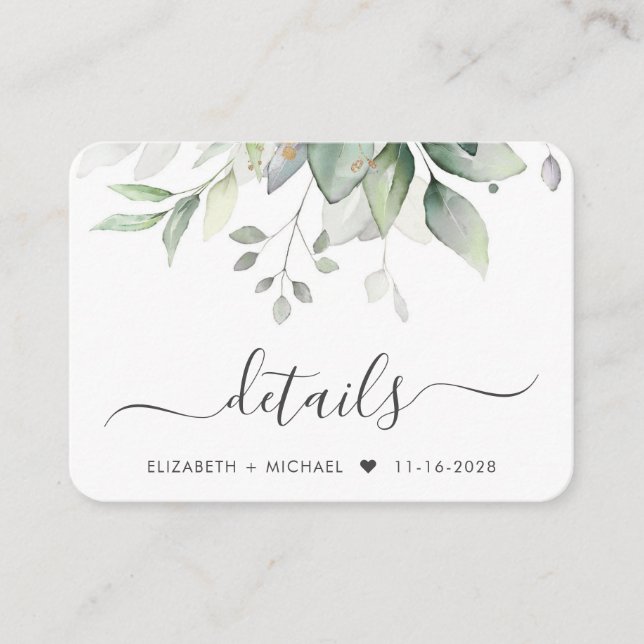Carte D'accompagnement Eucalyptus Aquarelle QR Code Détails du Mariage (Devant)