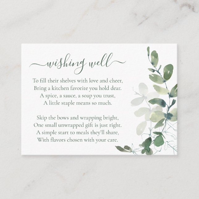 Carte D'accompagnement Eucalyptus Bridal Shower Wishing Well Gift (Devant)
