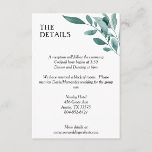 Carte D'accompagnement Eucalyptus Cadre vert Bleu Bleu Blanc Noir