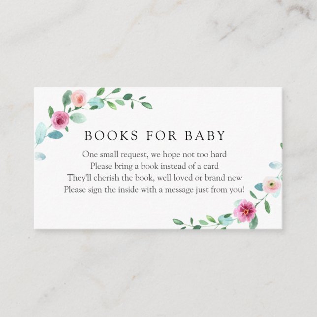Carte D'accompagnement Eucalyptus et Fleurs roses Livres pour bébé (Devant)