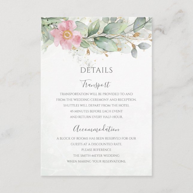 Carte D'accompagnement Eucalyptus Feuille verdure rose Mariage floral (Devant)