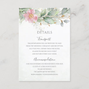 Carte D'accompagnement Eucalyptus Feuille verdure rose Mariage floral