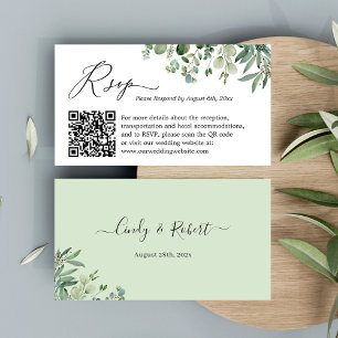 Carte D'accompagnement Eucalyptus Feuilles mariage RSVP site web QR Code