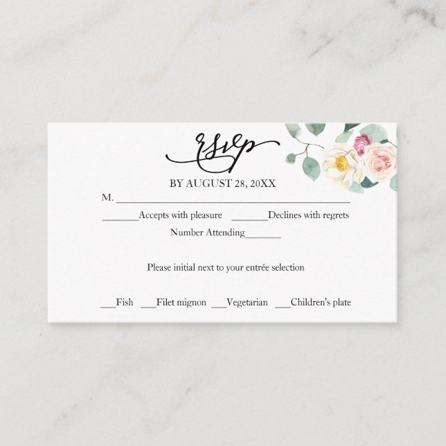 Carte D'accompagnement Eucalyptus Floral Calligraphie Mariage RSVP (Devant)