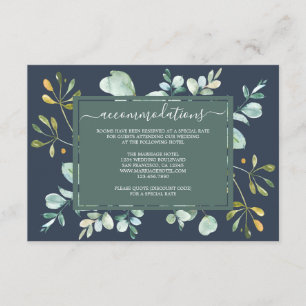 Carte D'accompagnement Eucalyptus Foliage Marine Bleu Mariage botanique