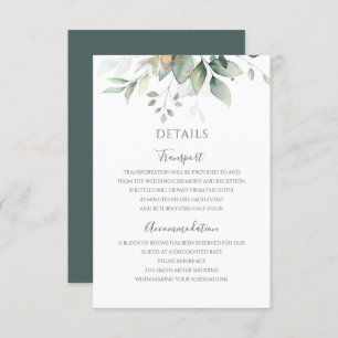 Carte D'accompagnement Eucalyptus Gold Feuilles mariage élégant