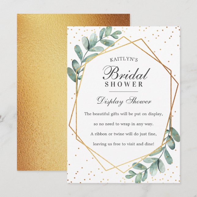 Carte D'accompagnement Eucalyptus Gold Geometric Baby Shower Mariage (Devant / Derrière)