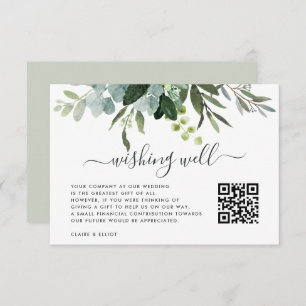 Carte D'accompagnement Eucalyptus Green Foliing Wishing well with QR Code