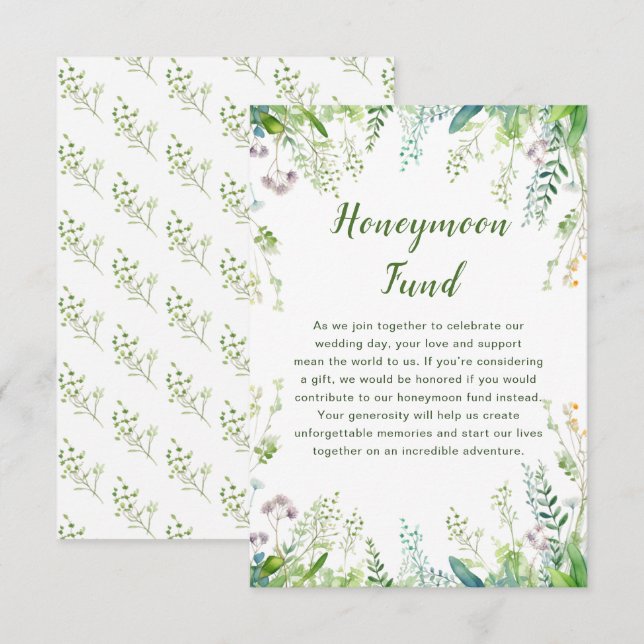 Carte D'accompagnement Eucalyptus Green Fonds Feuille Mariage Lune de mie (Devant / Derrière)