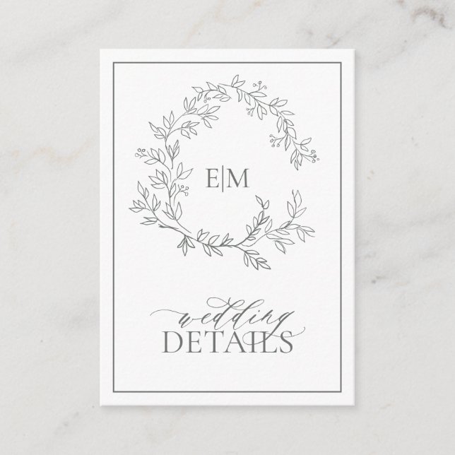 Carte D'accompagnement Eucalyptus Green Monogram Détails du Mariage (Devant)