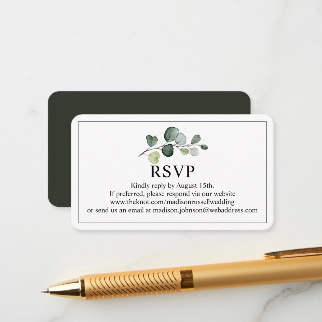 Carte D'accompagnement Eucalyptus Green Website Wedding RSVP (Devant/Arrière en situation)