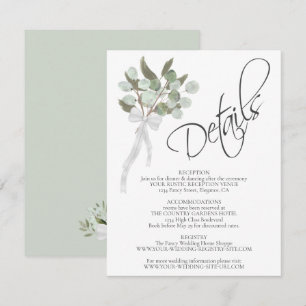 Carte D'accompagnement Eucalyptus & Greenery Bouquet Détails du Mariage