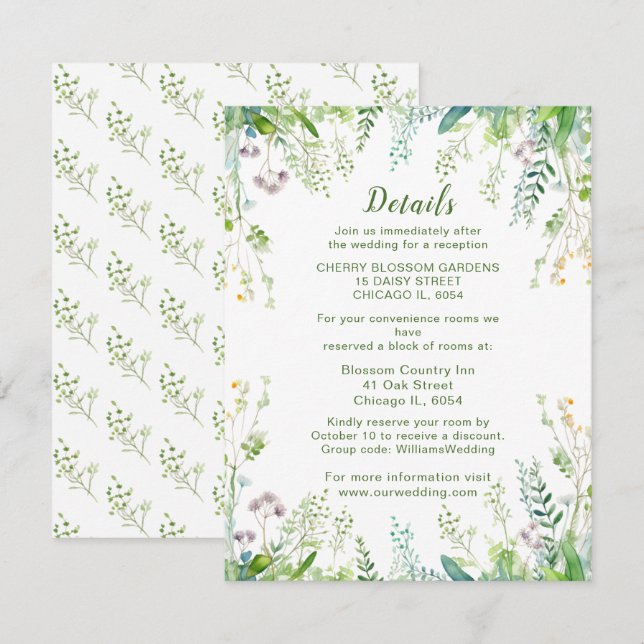Carte D'accompagnement Eucalyptus Greenery Feuille Détails du Mariage (Devant / Derrière)