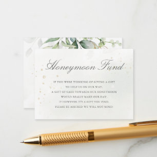 Carte D'accompagnement Eucalyptus Leaves Greenery Gold Honeymoon