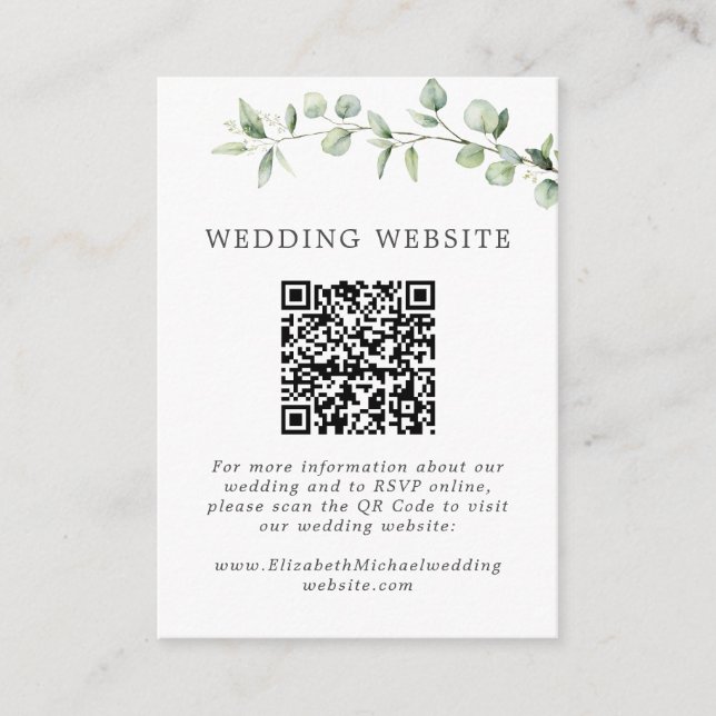 Carte D'accompagnement Eucalyptus Moderne Ampersand Site Mariage QR (Devant)