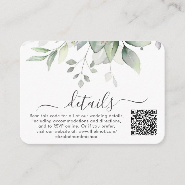 Carte D'accompagnement Eucalyptus Photo QR Code Détails du Mariage (Devant)