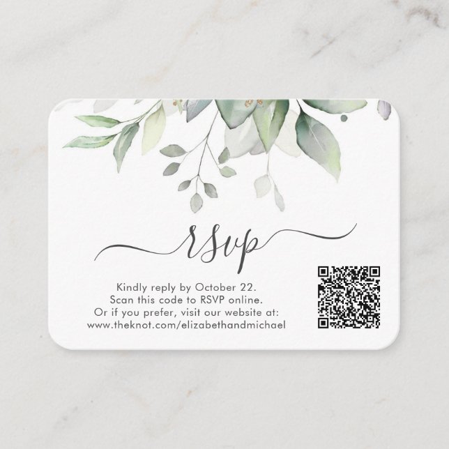 Carte D'accompagnement Eucalyptus Photo QR Code Mariage RSVP (Devant)