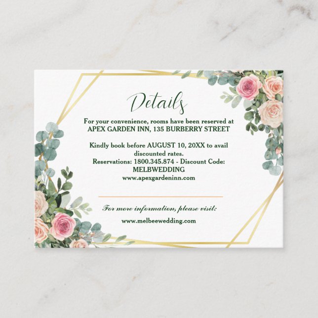 Carte D'accompagnement Eucalyptus rose pâle Floral Mariage géométrique En (Devant)