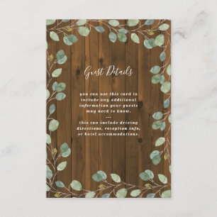 Carte D'accompagnement Eucalyptus rustique Détails du client mariage