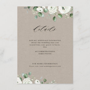 Carte D'accompagnement Eucalyptus verdure blanc fleuri rustique mariage