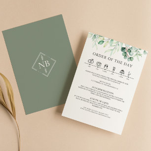 Carte D'accompagnement Eucalyptus vert Détails du Mariage Timeline