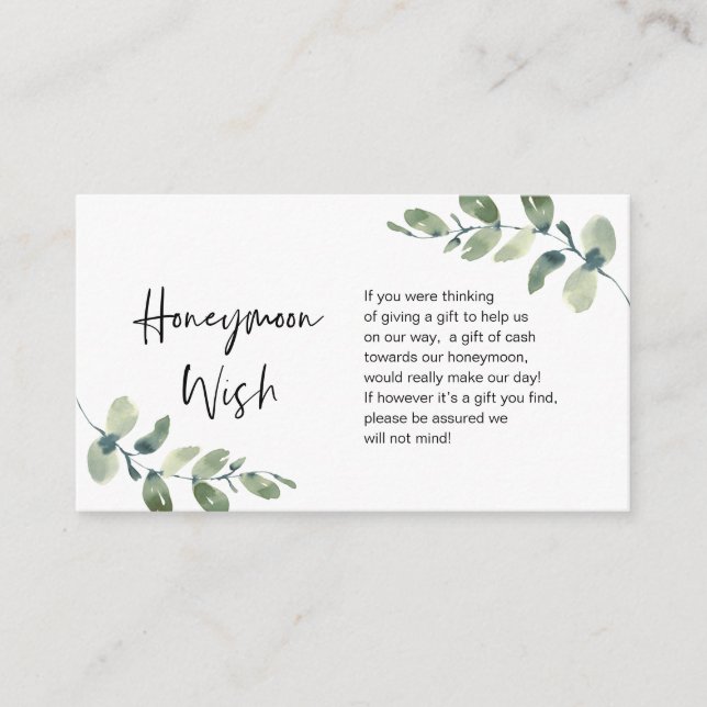 Carte D'accompagnement Eucalyptus vert, encre noire, Wish Lune de miel En (Devant)