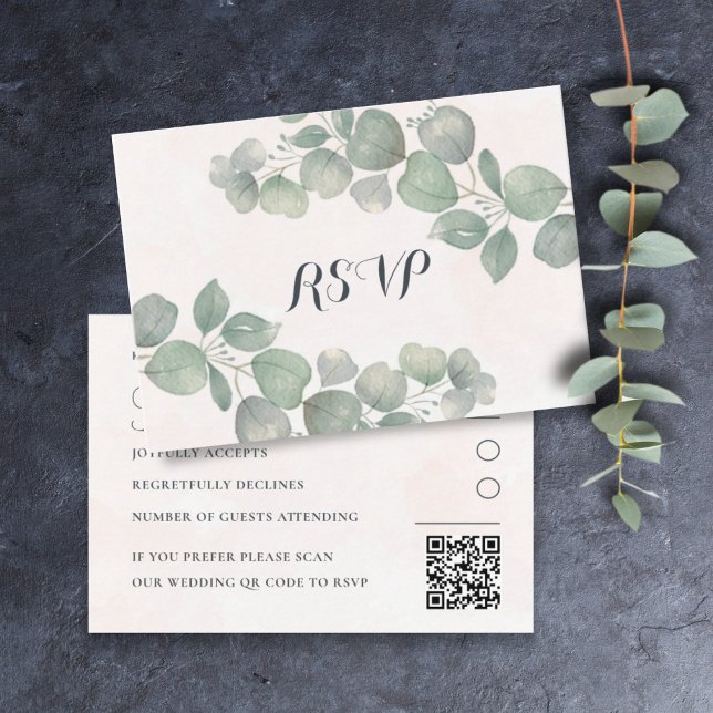 Carte D'accompagnement Eucalyptus vert et orange QR Code RSVP Mariage (Créateur téléchargé)