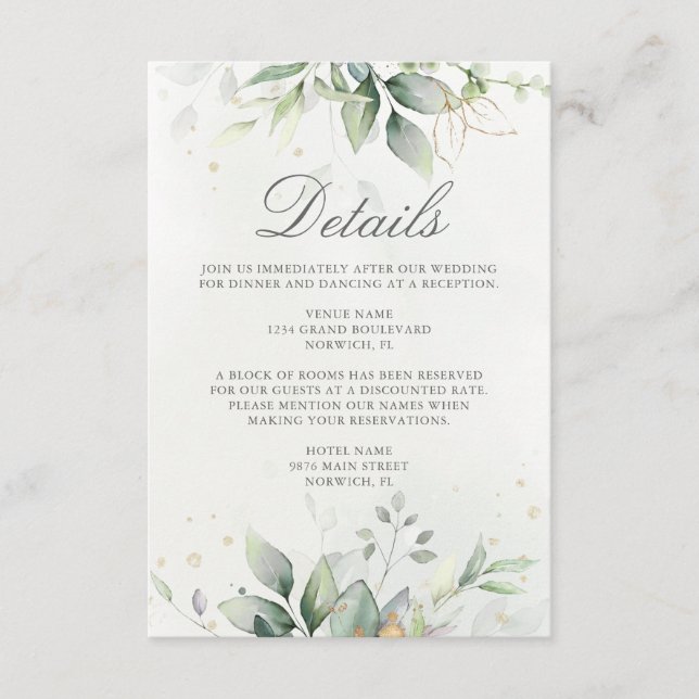Carte D'accompagnement Eucalyptus Vert Mariage Succulent (Devant)