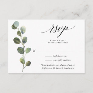 Carte D'accompagnement Eucalyptus vert noir blanc mariage RSVP