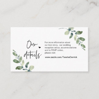 Carte D'accompagnement Eucalyptus vert, Noir, Mariage Détails