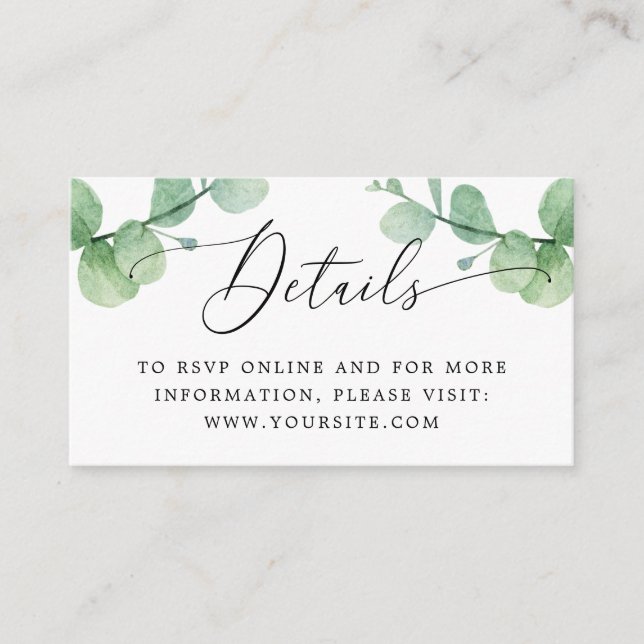 Carte D'accompagnement Eucalyptus Wedding Insert | Greenery Details + QR (Devant)
