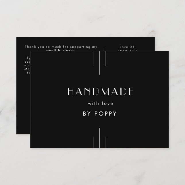 Carte D'accompagnement EVERLY Black Handmade with Love Thank You Order (Devant / Derrière)