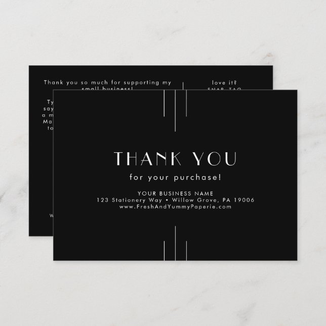 Carte D'accompagnement EVERLY Dark Black Small Business Thank You Order (Devant / Derrière)