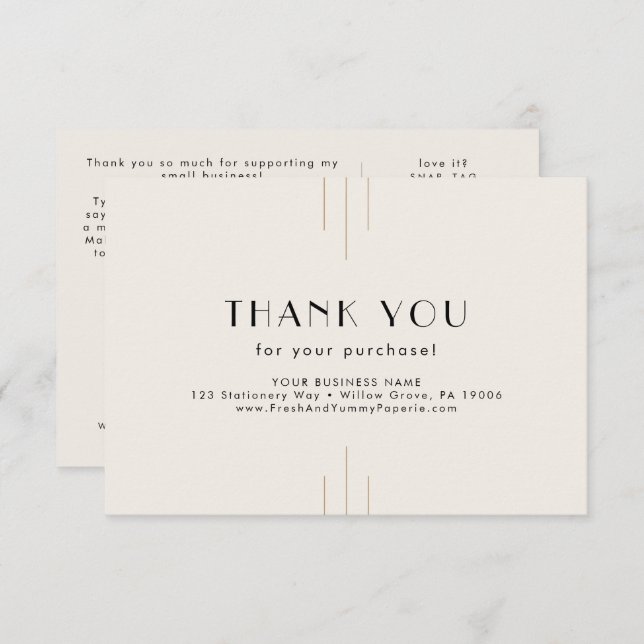 Carte D'accompagnement EVERLY Ivory Black Small Business Thank You Order (Devant / Derrière)