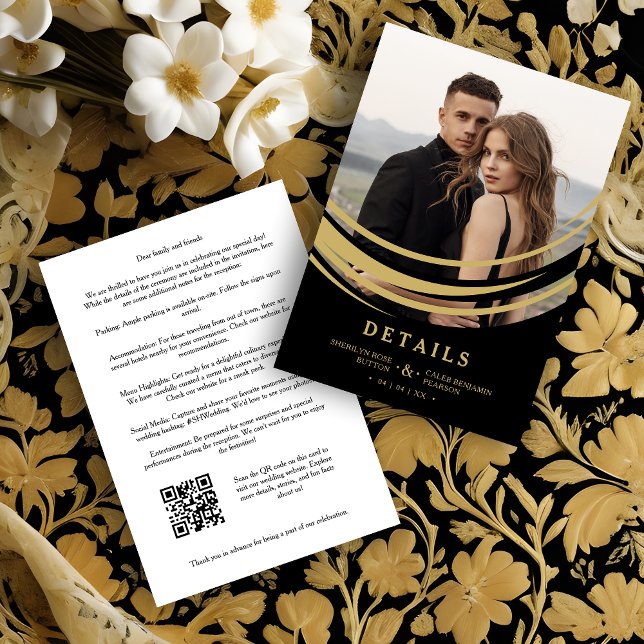 Carte D'accompagnement Exquisite Modern Golden Abstract Geometric Shape (Exquisite Modern Faux Golden Abstract Geometric Shape Photo Wedding Enclosure Card. )