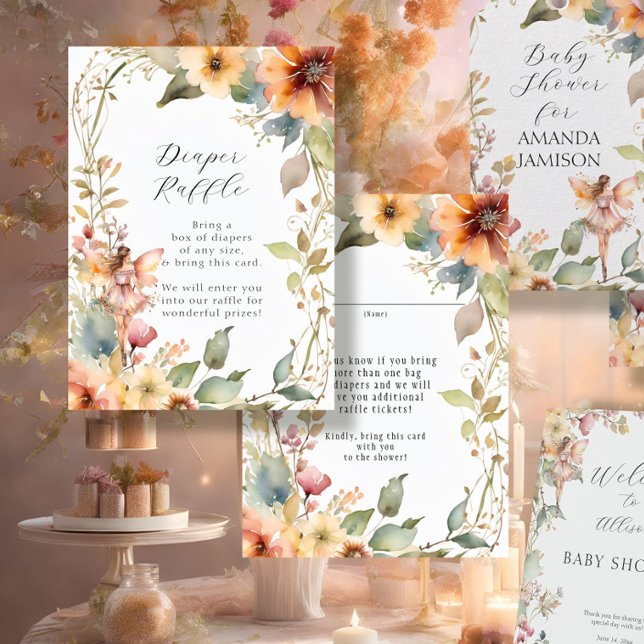 Carte D'accompagnement Fairy Fall Floral Daisy Baby Girl Diaper Raffle (Créateur téléchargé)