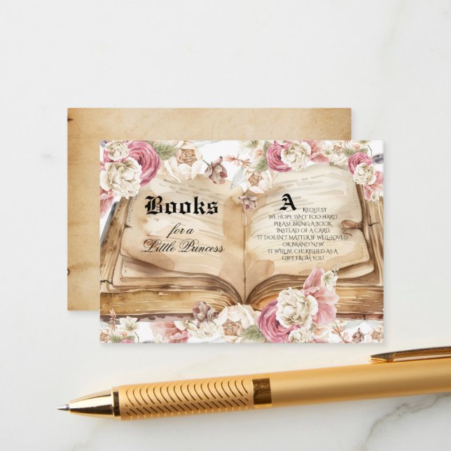 Carte D'accompagnement Fairytale Pink Rose Floral Royal Baby Shower (Devant/Arrière en situation)