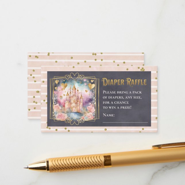 Carte D'accompagnement Fairytale Princess Baby shower Diaper Raffle (Devant/Arrière en situation)